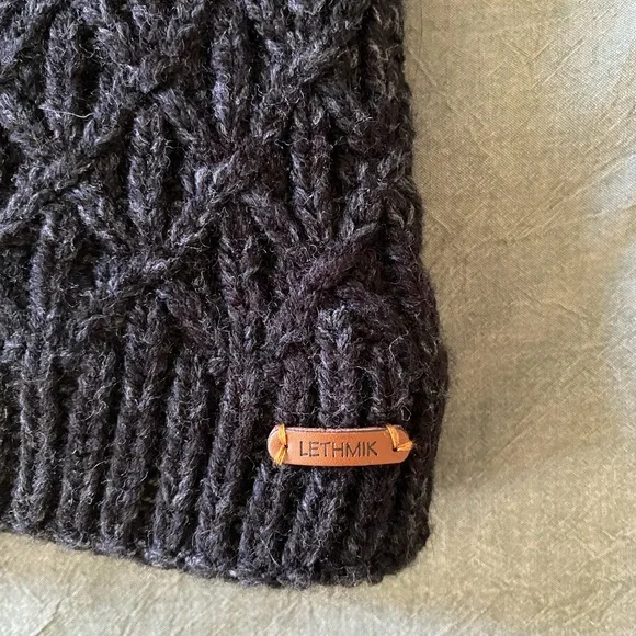 Charcoal beanie with fleece lining cozy winter hat large - Picture 3 of 3